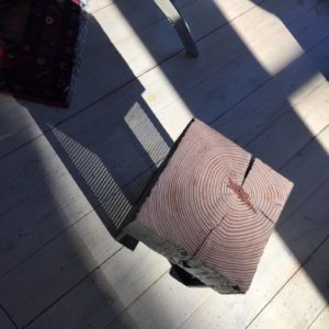 Northern Cube- Reclaimed Douglas Fir – 100 year old wood -Sleek Ottoman with Patterned Steel